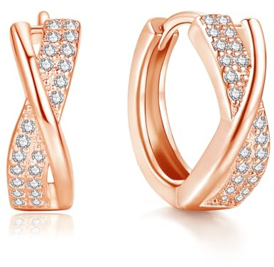 Loutade Creolen Silber 925 Klein, S925 Hypoallergen Rose Gold Ohrringe Creolen mit 5A Cubic Zirkonia, Unendlichkeit Leichte Knorpel Schlafen Huggie Ohrringe Kreolen für Damen Mädchen mit Geschenkbox