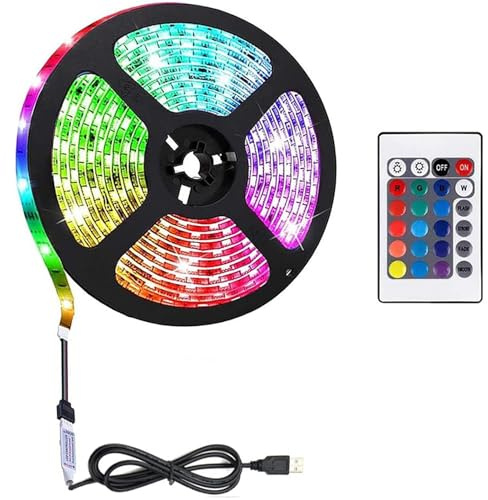 SUAVER LED Streifen USB betrieben RGB LED Strip mit Fernbedienung,LED Band Selbstklebend Schneidbar für TV Hintergrundbeleuchtung Deko,Schränke,TreppenDeko (1, 10m 600LED)