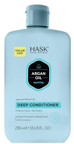 HASK Arganöl-Tiefenspülung für alle Haartypen, farbecht, glutenfrei, sulfatfrei, parabenfrei, 1 Flasche mit 236 ml
