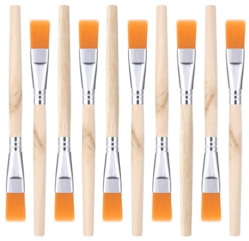 Lot de 10 pinceaux plats à manche court, poils en nylon avec manche en bois et virole en aluminium pour acrylique, aquarelle, peinture à l'huile – Fournitures d'art pour artistes et étudiants