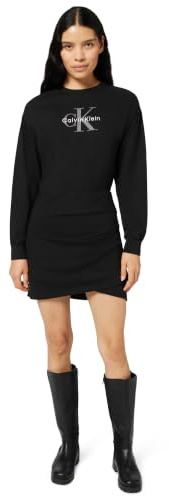 Calvin Klein Vestido Tipo Sudadera Mujer Monologo Terry con Logotipo, Negro (Black), M
