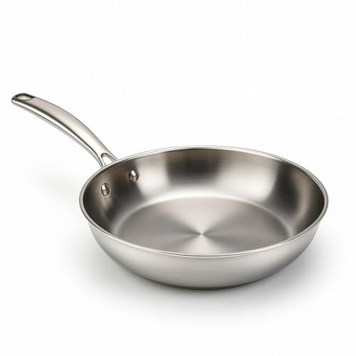 WECOOK! PRO Sartén de Acero Inoxidable 18/10 24 cm – Apta para Inducción, Base Tricapa, Mango Ergonómico y Remachado en acero inoxidable, Apta para Horno 200 °C, Lavavajillas, plateado