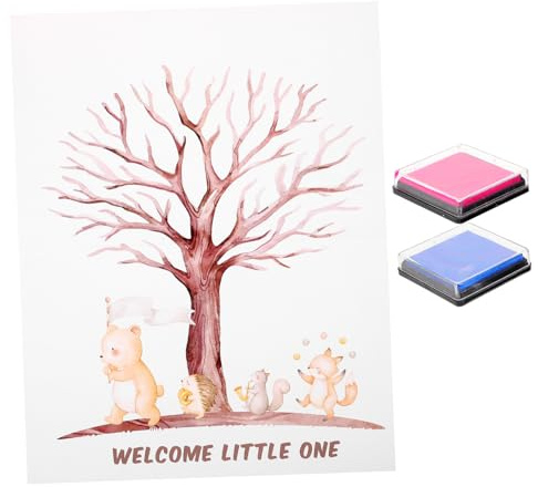 iplusmile Libro De Firmas Para Revelación De Género Árbol De Huellas Dactilares, Set Decorativo Para Baby Shower, Incluye Póster, 2 Tintas Azul y Rosa, Accesorios Para Fiesta De Revelación Del Ñiño