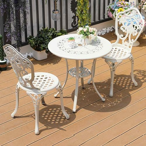 AYCDL Balkonmöbel-Set Für 2, Kleiner Außentisch Mit 2 Stühlen, Gartentisch-Set, Bequeme Rückenlehne, Aluminiumguss, Wetterfest, Leicht Zu Reinigen Und Zu Installieren,F