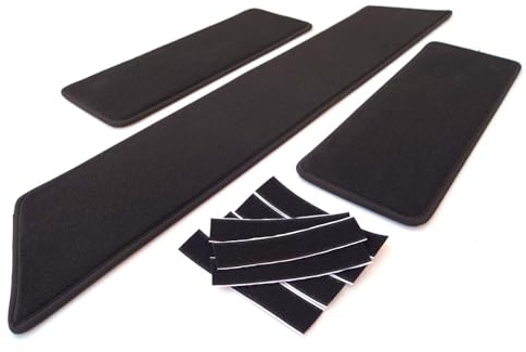 Lot de tapis de protection pour marches de marche - En velours - Pour VW T5 T6 T6.1 - Avec bande - Antidérapant - Résistant aux intempéries - 3 x avant + 1 porte coulissante