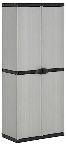 Zeehear Garten-Lagerschrank, Grau & Schwarz, 68x40x168 cm, 3 Böden, PVC & PP, abschließbar, Terrassenschrank für Außenbereich, Balkon