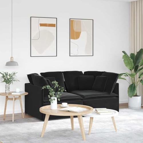CKioict Modulares Sofa mit Kissen Samt Schwarz, Weiche Polsterung und Stabiler Metallrahmen für Langlebigen Komfort, Vielseitige Sitzgruppe mit Modularem Design und Großzügiger
