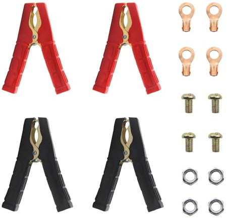 Vaskula 4 Stück Krokodilklemmen Robust Krokodilklemme 500A Starterkabel Klemmen mit Zubehör Batteriekabel Klemme Schwarz und Rot Auto Krokodilklemmen Autobatterie für Auto Fahrzeug Boot