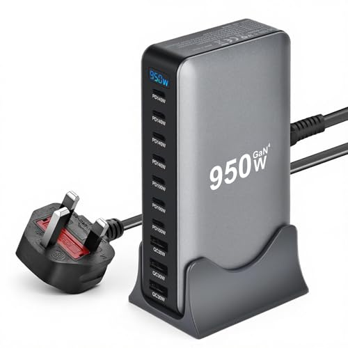 10 in 1 & 950W USB C Fast Charger GaN USB Charging Station Hub PD140W 100W/QC30W (7C+3A) MultiPort Laptop Charger Block Compatible with MacBook Pro/Air, i-Pad, iPh0ne, Galaxy S25 usw