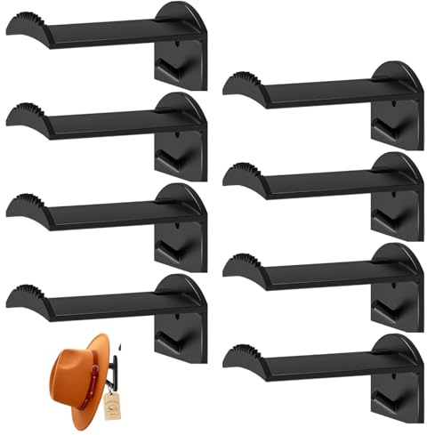 Wilafury Cowboy-Hutablage für die Wand, 8 Huthaken mit starkem Kleber und Schrauben, Wandaufhänger für Cowboy-Hüte, Mützen, Schals, schwarze Western-Heimdekoration
