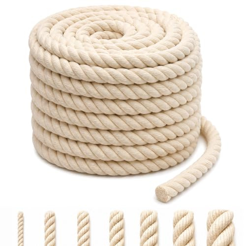 Ruytx Corde Coton 8mm 6M Corde Macramé Decorative Rope Beige Cordon Coton pour Le Bricolage, décoration, Artisanat, Jardinage, Emballage Cadeau