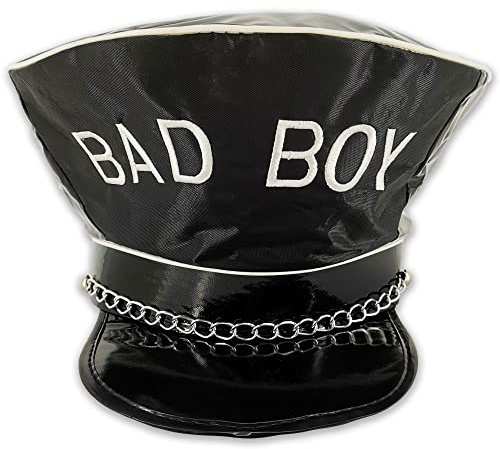 Schwarzer glänzender Bad Boy Rebellenhut für Erwachsene - mutiger lustiger Faschingshut für Junggesellenabschiede, Festivals, Fotoautomaten & Neuheit Outfit Themen
