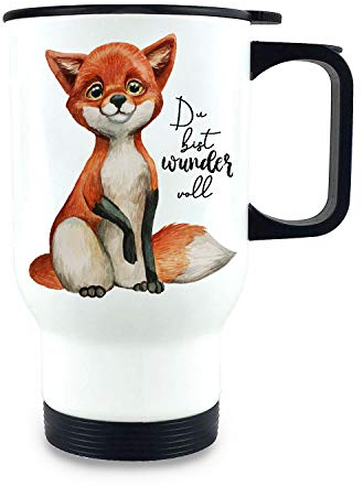ilka parey wandtattoo-welt Thermobecher Isolierbecher bedruckt mit Fuchs & Spruch Du bist wundervoll individuell Thermo Trinkbecher tb157