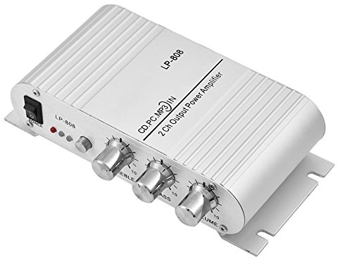 Mini amplificatore di potenza, 2x20W Amplificatore di potenza domestico auto stereo HiFi a 2 canali, Ingresso e da 3,5 mm, supporto telefoni cellulari, lettori DVD, computer,