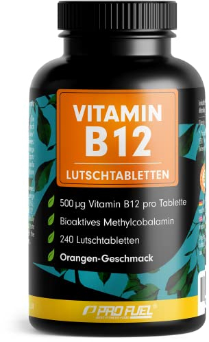Vitamin B12 Lutschtabletten 240x ORANGE, 500µg aktives Methylcobalamin B12 pro Tablette, leckerer Geschmack, vegan & hochdosiert, B12 Tabletten zum Lutschen, ohne Zuckerzusatz, mit Xylit gesüßt