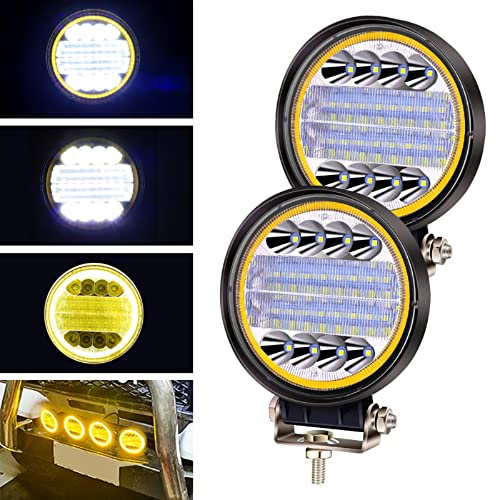 YnGia LED Lampe de Travail avec jaune Angel Eye, Foglight Spot Flood Combo Lights DRL Feux Auxiliaires LED Phares pour Camion Tracteur Voiture Off Road (Style3, 2)