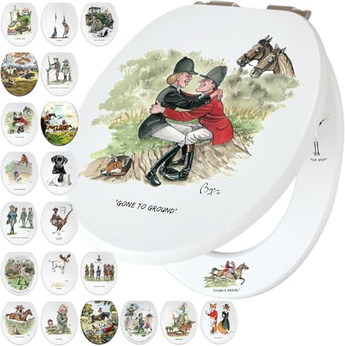 Fun Novelty Toilet Seat Soft Close, Easy Fit, Printed On 3 Surfaces With Bryn Parry Equestrian,Fox & Hound Art. Country Home & Farmhouse Decor With Equestrian Flair, Fun Thoughtful Gift for Him & Her.