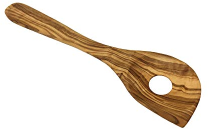 AramediA - Cucchiaio da cucina in legno di ulivo con foro, realizzato a mano e intagliato a mano da Betlemme Artigiani vicino al luogo di nascita di Gesù (31,8 x 6,3 x 0,8 cm)