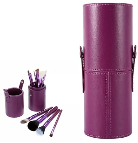 Porte-pinceaux de Maquillage - Pinceaux de Maquillage de Voyage Portables vides Porte-Stylo Rond Étui à cosmétiques en Cuir PU (Violet)