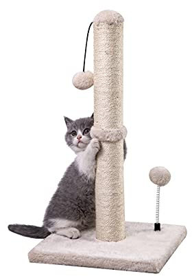 MECOOL Cat Scratching Post Premium Basics Kitten Scratcher Sisal Scratch Posts with Hanging Ball 22in for Kittens or Smaller Cats (22 inches for Kitten, Beige)