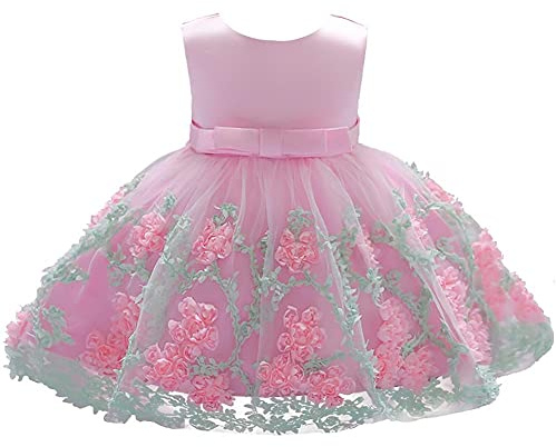 Lito Angels Abito da Damigella per Neonata | Fiori in rilievo, gonna a 4 strati, scollo rotondo, cintura in raso con fiocco, matrimonio, cerimonia e festa