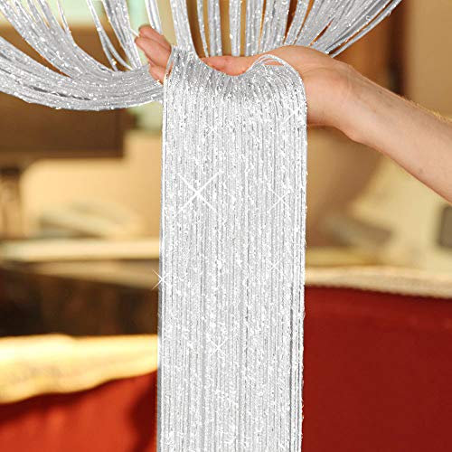 100x200cm Door Curtains String Drapes Fly Curtain for Doors, Windows, Patio,Stage Background Festive Decorative Panel Screen Strip Tassel Blinds Fly Screen Room Divider Home Party Decoration (White)