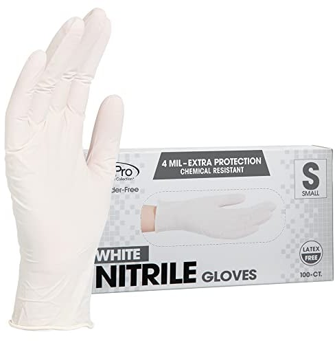 ForPro Disposable Nitrile Gloves, Chemical Resistant, Powder-Free, Latex-Free, Non-Sterile, Food Safe, 4 Mil, White, Small, 100-Count