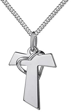JEVELION Kreuzanhänger Antoniuskreuz Taukreuz T-Form mit Herz für Damen, Herren und Kinder Kreuzanhänger 925 Silber Mit Kette Kettenlänge: 50 cm