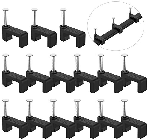 Cable Clips Black - AOPOCKAN TECH 100 Pieces Ethernet Cable Clips with Steel Nails 8mm Cord Holder for Cat8 Cat7 Cat6 Flat Ethernet Cable - 0.32 inch