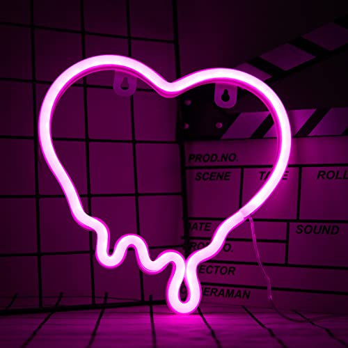 ENUOLI Heart Neon Signs, Pink Heart Neon Lamp Pink LED Neon Lights Night Light for Bedroom USB/Battery Operated Heart Night Lights for Wall Home Kids' Room Birthday Party Bar Decor Best Gifts