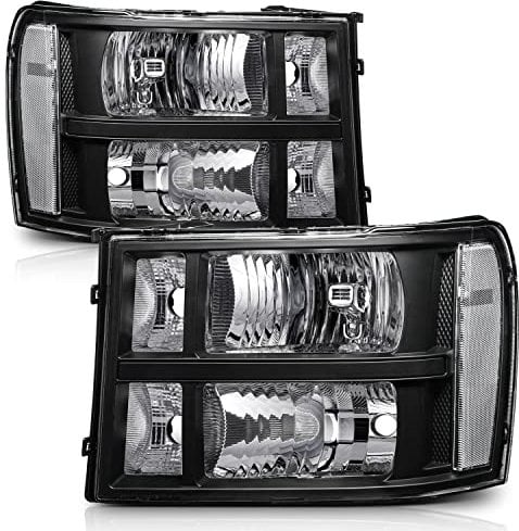 M-AUTO Scheinwerfer im OE-Stil, kompatibel mit 07–13 GMC Sierra 1500, 07–14 Sierra 2500 3500, schwarzes Gehäuse, klare Eckscheinwerfer, 2 Stück