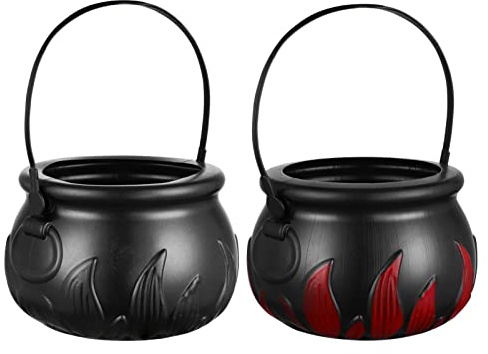BESPORTBLE 2stücke Halloween Süßigkeiten Eimer Große Hexen-Kessel Mit Flammen-Design Für Halloween-Party-Dekoration Und Snacks Vielseitig Als Aufbewahrung Für Süßigkeiten Und Kleine