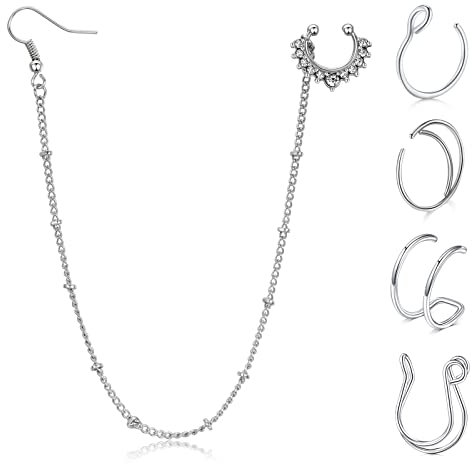 Briana Williams Fake Nasenring Gefälschte Septum mit Kette Ohrring Indische Halloween Non-Pierced Nase zu Ohr Kette Körperschmuck