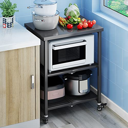 Folding Kitchen Island Cart, Rolling Trolley Microwave Oven Storage, Stainless Steel Cabinet Island Table Rack Countertop Serving,Bedroom Storage Bathroom Shelf with Wheels,Swivel Casters