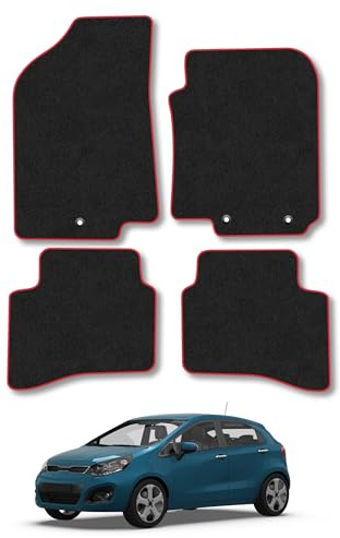 Fits Kia Rio (2011-2017) Carpet Car Mats | Red Edge Trim Tailored Fit Floor Mats Full Coverage Protection Accessories Easy Clean Anti Slip Made in the UK