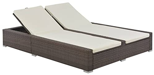 WIFESE 202x145x80 cm Doppel Sonnenliege Loungebett Gartenbett Doppelliege Tagesliege für 2 Personen Garten Sofabett Liegestuhl Garten Liege Gartensofa Gartenmöbel PE Rattan Braun mit 2 Kissen