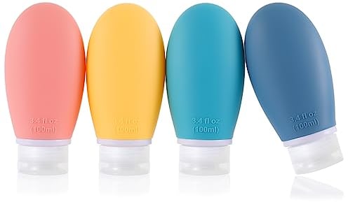 Flacons de Voyage,4pcs 100ml Étanches Bouteille de Voyage Silicone,Rechable Rechargeable Portable Vide de Voyage Bouteilles Accessoires pour Articles de Toilette Lotion,Revitalisant,Shampooing