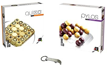 Quixo Mini-Spiele aus Holz + Pylos + 1 Flaschenöffner Blumie (Pylos + Quixo)