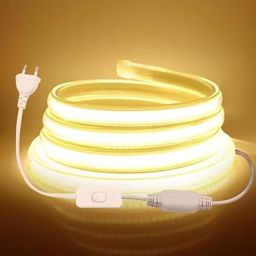 KISUFU COB LED Strip 2m,Indoor Waterproof Flexible COB LED Strip Light,Super Bright High Density,DC 220V 360 LEDs/m Cool White FCOB LED Strip for Cabinet Lighting,Bedroom, Bar,Stage,Christmas Party