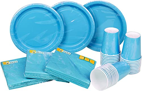 HEKU Party-Einweg-Set, 120-teilig in türkis I Geeignet für 30 Gäste | Inklusive Pappteller, Partybecher (0,25 l) & Servietten (33x33 cm) I Ideal für Partys, Grillabende, Geburtstage & Hochzeiten