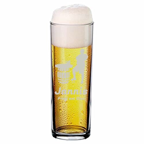 LUXENTU Bierglas mit Gravur, Kölsch-Glas/Kölner Stange mit 0,2 Liter Eichung, Persönliche Lasergravur mit Name & Fußball-Motiv, Spielerstammtisch