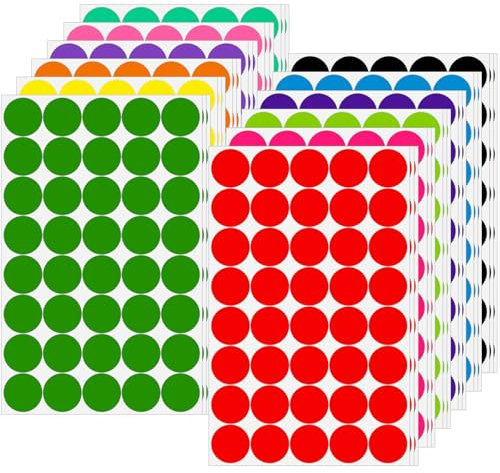 Klebepunkte Bunt Punkte Aufkleber Rund 20mm, 12 Farben 1440 Stück Markierungspunkte Bunte Klebepunkte, Glue Dots Sticker Punkte Farbig Etiketten Rund für Büro, Schule, Kalender, Karten-Aufkleber