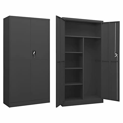 Keketa Schließfachschrank Garderobenschrank Umkleideschrank Stahlschrank Lagerschrank Metallschrank Schrank Mehrzweckschrank mit 2 Türen und 4 Einlegeböden Anthrazit 90x40x180 cm Stahl