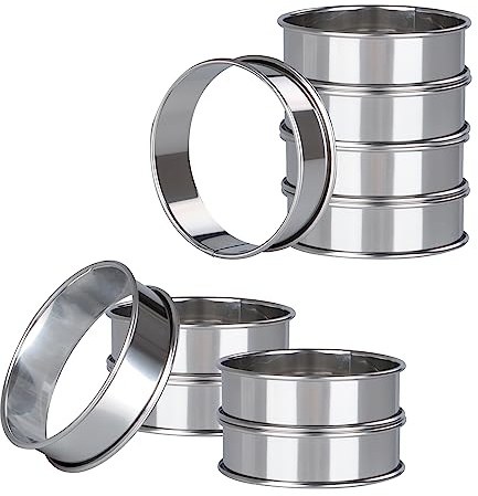 AKOLAFE 10 Stück Pancake Form Edelstahl 8cm Dessertringe 8 x 2,5cm Rund Tortenring 8cm Durchmesser Robust Backring Spiegeleiform Antihaft Eierform für Backofen, Kochen, Backen