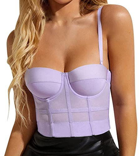 LOIJMK Top de corsé para mujer, corsé ajustado, con tirantes, Z01 lila., S