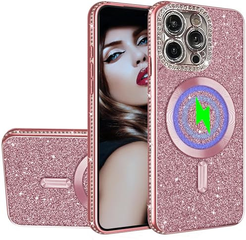 Ysnzaq Glitter Diamond Case for Apple iPhone 15 Pro Max 6.7 Compatible with Magsafe, Luruxy Silicone Sparkly Bling Magnetic Phone Case Girls Women Shockproof Cover for iPhone 15 Pro Max.KL Rose Gold