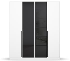 möbelando Drehtürenschrank >Artemis< in alpinweiß/Glas Basalt - 181x210x54 (BxHxT)