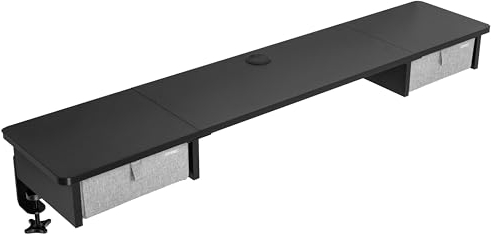 Duronic DD2 BK Schreibtischaufsatz für 2 Monitore, Schreibtisch Erweiterung mit Schubladen, 120 x 25 x 11,5 cm, Monitorerhöhung mit Tischklemmen, Gaming Home Office Monitorständer, Extra Breit