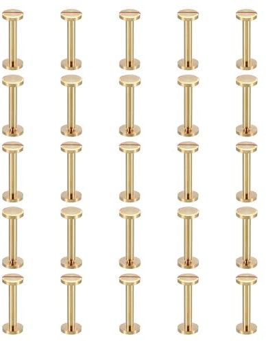 PATIKIL 25 Ensembles de Vis Chicago, Vis de Reliure Fendue M4x28mm en Laiton pour Ceinture en Cuir, Albums Photo Scrapbook