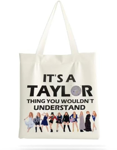 Herton TS Album Inspirierte Stofftasche Bedruckt, Tay Aesthetic Sängerin Gestaltung Tasche Damen Elegent Canvas Tote Bag Einkaufstasche Musikliebhaber Geschenk für Sängerin TS Fan (Weißer Reis)